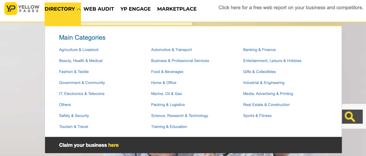 Yellow Pages Screen Shot